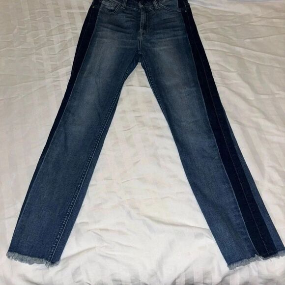 7 For All Mankind 2 Tone Straight Cropped Jeans - Picture 4 of 10